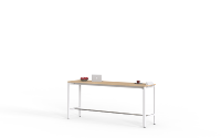 Table haute avec plateau en bois et structure métallique, idéale pour les espaces de repose ou les bureaux.