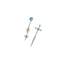 Boucles d'oreilles tendance en forme d'épée bleue pour femme, avec pendentif étoile et boule ronde, bijoux fantaisie