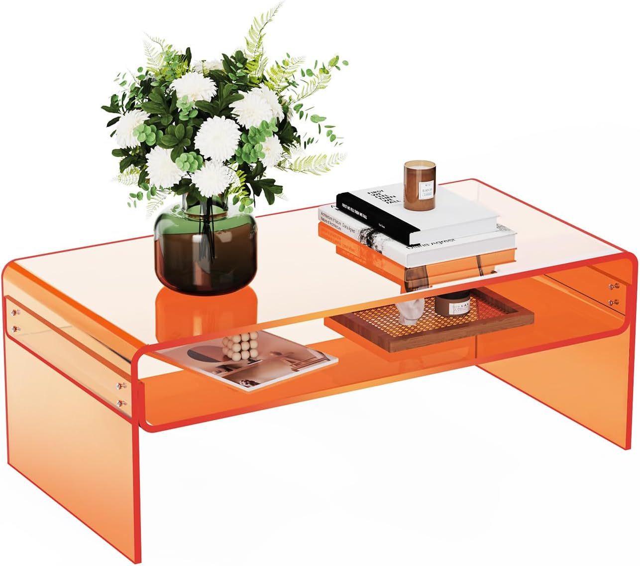 Oranger Acryl-Couchtisch mit Offener Ablage, Transparent, Rechteckig, Lucite-Design, Multifunktional, Modern, für Schlafzimmer, Langlebig, Anpassbar| Alibaba.com