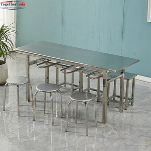 Table et chaises de salle à manger industrielles modernes en acier inoxydable pour 4 à 8 personnes, pour salle à manger, salon, restaurants, écoles - Product Image 3