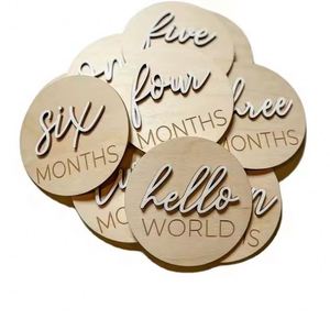 Disques de jalons en bois gravés écologiques pour nouveau-nés, accessoires photo pour baby shower style bohème, pour la croissance mensuelle, dropshipping - Product Image 3