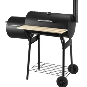 大型烧烤铸铁颗粒木炭烤箱烧烤机木炭肉胶印烟熏烧烤器带折叠桌