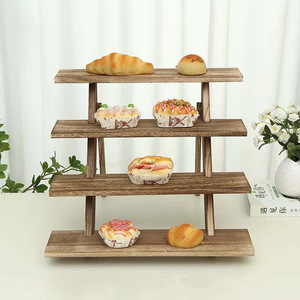 Présentoir en bois à 4 niveaux, style rustique, pour gâteaux, desserts et figurines, polyvalent, durable, couleur bois naturel - Product Image 1