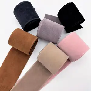 Autumn And Winter Style Suede Pressed Flannelette Ribbon Bow Materia Flocked Fabric Ribbon