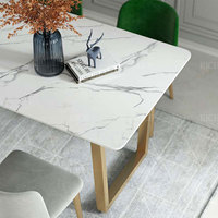 Ensemble de table à manger rectangulaire moderne en acier inoxydable, table à dîner 4 places, plateau blanc italien, tables à manger rectangulaires