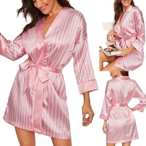 Mode confortable rayé maison vêtements pyjamas <span class=keywords><strong>rose</strong></span> nuit Robe femmes Sexy <span class=keywords><strong>peignoir</strong></span> - Product Image 5