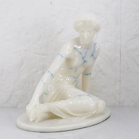 Statuetta Femminile Classica Europea in Resina Beige e Blu, Fatta a Mano, Statua di Lusso Moderna per Esposizione su Scrivania, Decorazione per Casa, Ufficio, Hotel