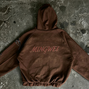 Sweat-shirt à capuche zippé intégral personnalisé pour homme, doublure à carreaux, couleur unie, fabricant sur mesure, usine OEM ODM, streetwear épais - Product Image 6