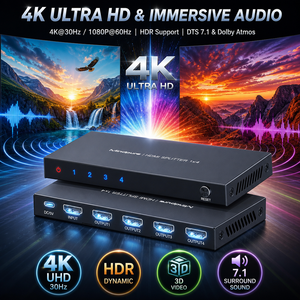 ตัวแยกสัญญาณ HDMI Mindpure 4K 1 เข้า <span class=keywords><strong>4</strong></span> ออก 1x4 ตัวขยายสัญญาณแบบกระจาย 1 ต่อ <span class=keywords><strong>4</strong></span> สำหรับแสดงผลหลายจอ รองรับการสะท้อนหน้าจอ ใช้ได้กับ PS5 และจอภาพ - Product Image 2