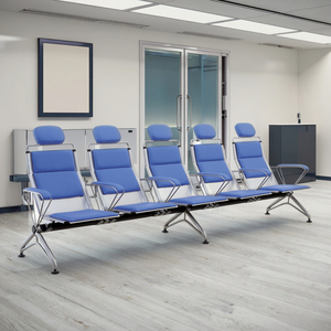 Silla de Infusión Acolchada Moderna de <span class=keywords><strong>5</strong></span> Plazas con Reposabrazos de Acero Inoxidable para Recepción de Hospital, Salas de Espera y Laboratorios de Flebotomía - Product Image 1