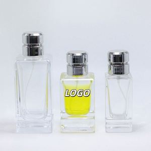 Botellas de Perfume Cuadradas de Vidrio Transparente de Alta Calidad de 50 ml, Vacías, con Tapa de Aluminio, Impresión Serigráfica, Ecológicas - Product Image 1