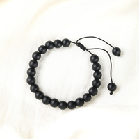 Bracelet en corde tressée avec perles en verre noir mat et œil de tigre porte-bonheur, ensemble de bracelets ajustables, bijoux de mode pour hommes et femmes