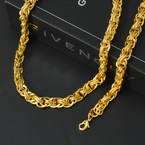 Joyería de Moda, Cadena Clásica con Cubos, Juego de Collar y Pulsera de Latón Chapado en Oro de 18K para Mujer, para Boda, Compromiso y Aniversario - Product Image 3