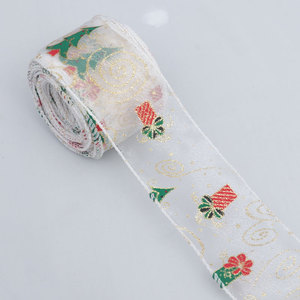 ริบบิ้นขอบรูปต้นคริสต์มาสยาว6ซม. 300หลาลายกวางและต้นคริสต์มาสเลียนแบบผ้าลินินเหมือนเคราสีแดง - Product Image 3