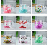 Vente en gros de 200ml à double paroi en verre fleurs sèches fleur éternelle tasse à café tasse à thé pour cadeau de saint valentin