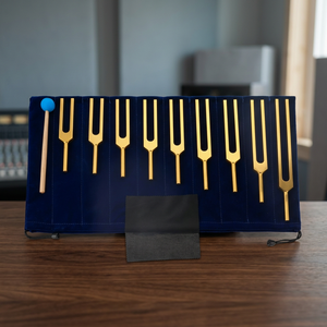 Ensemble de diapasons dorés de 9 pièces avec mallette en velours pour instruments de musique - Product Image 1