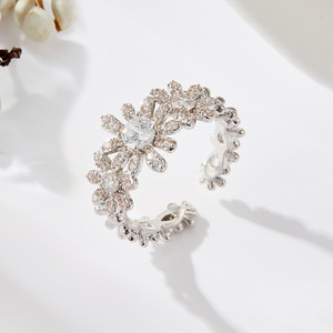 Flower Shape Zirconium Open Ring Pave Setting Adjustable Index Finger Ring For Party Spring Summer Jewelry - Product Image 4