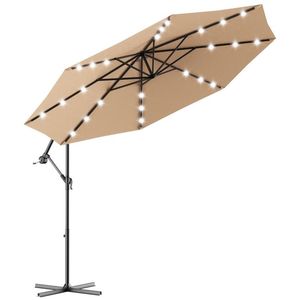 Parasol de patio de 10 pieds avec manivelle et lumières LED solaires avec base élégante - Product Image 4