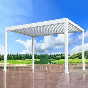 10x10 'Outdoor Solar Pavillon Innenhof mit Lichtern Jalousie Roll vorhang Regen und Schatten Aluminium Pavillon elektrische Dach Pergola