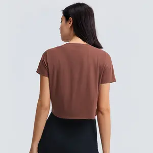 T-shirt court Sexy à séchage rapide pour femmes, ample, respirant, Fitness, course, entraînement, débardeur, Yoga, Logo personnalisé - Product Image 5