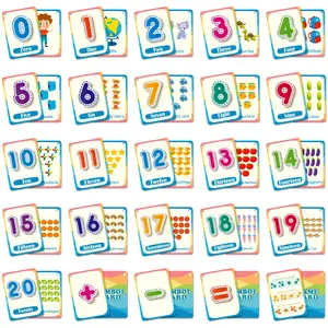 Cartões de papel revestidos para educação digital, ferramenta de aprendizagem cognitiva infantil com 30 unidades estampadas em quatro cores