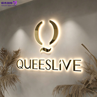 Signalétique personnalisable en miroir doré rétroéclairé par LED 3D, décoration murale commerciale pour salon de beauté, centre de spa et bijouterie