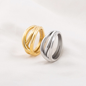 Yunnique Geometric Line Twist <b>Ring</b> Stainless Steel Gold Silver Unisex Daily Wear Jewelry - Product Image 1