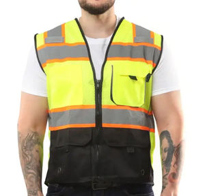 سترة أمان عالية الوضوح بأربعة جيوب، ملابس عمل للمستودعات والبناء، سترة عاكسة معززة للرؤية مع سحاب - Product Image 2