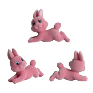 Plastic mini flocking bunny animal figurine surprise egg toy for kids, easter egg with toys, capsule toy