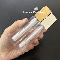 Tube de brillant à lèvres carré ISMAN 5ml, flacon givré avec capuchon miroir or/argent, grand applicateur, emballage vide pour brillant à lèvres, logo personnalisé