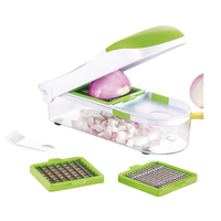 3-in-1 Multifunctionele Plastic Eco-vriendelijke LFGB-gecertificeerde groentesnijder met roestvrijstalen messen, handmatig fruit- en groentegereedschap