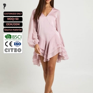 Robe Courte Fluide en Mousseline Légère Personnalisée la Plus Vendue pour Femme, à Manches Longues, Col en V et Ourlet à Volants Étages, Idéale pour l'Été - Product Image 1