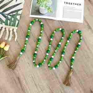 Easter and St.Patrick's Day Polished <b>Wood</b> Bead Garland with Jute Rope Farmhouse Rustic Design Handmade - Product Image 3