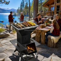 Réchaud à bois portable commercial avec poignées latérales et grille de cuisson en acier inoxydable – Ensemble d'usine