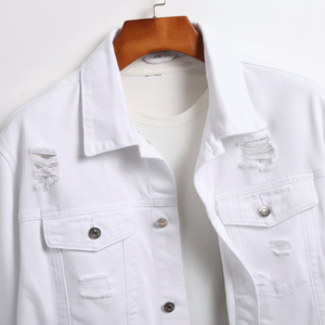 Outerwear <b>White</b> Japanese Premium Ripped Denim <b>Jean</b> <b>White</b> <b>Jean</b> Jacket Top <b>for</b> <b>Men</b> - Product Image 1