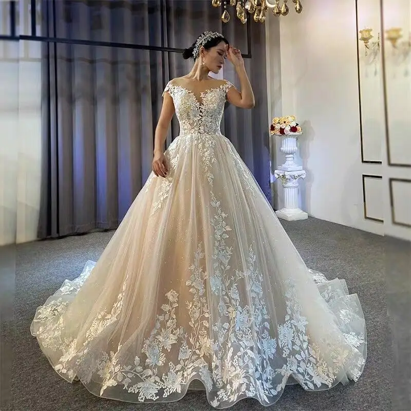 Custom Made Plus Size Lace Applique A Line Cap Sleeves Wedding Dresses V Neck White Ivory Tulle Backless Bridal Wedding Gowns