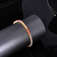 Bracelet Chaîne Tennis Géométrique Coloré 3mm pour Hommes et Femmes, Plaqué Or 18K, Laiton et Zircon, Tendance, Bijou de Mode Élégant pour Fiançailles
