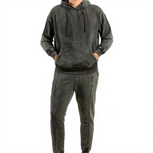 OEM custom track suit Solid color acid wash hoodie Cotton breathable fleece suit Quick dry winter wear Hooded Casual Winter Wear - Product Image 1