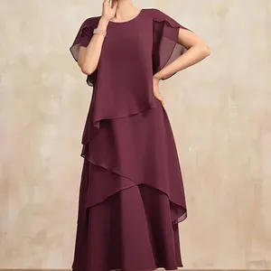 Vestido de chiffon Mumuleo para mãe da noiva, vestido maxi de manga curta com bainha irregular, plus size, para convidados de festas e casamentos