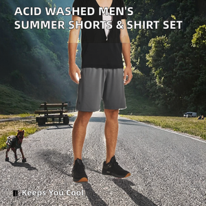 Ensemble short et haut en laine peignée unie de haute qualité, crocheté, avec cordon de serrage, personnalisable avec logo, pour homme, été, 2 pièces, 100% biologique - Product Image 2