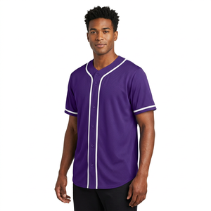 Maillot de baseball personnalisé imprimé en gros, transfert thermique, nom du joueur, boutons sur le devant, respirant, col en V, unisexe, nom de l'équipe adulte - Product Image 2