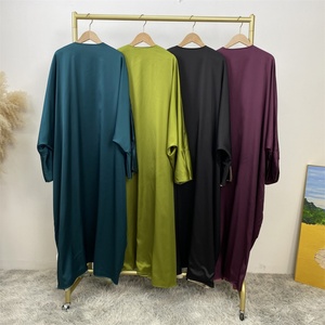 1428#B <b>Top</b> Quality Smooth Satin <b>Batwing</b> Abaya Wide French Split Sleeves Muslim Islam Women Reversible Wear Long Cardigans - Product Image 2