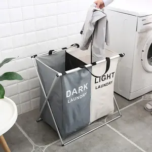 3 Compartments Collapsible Foldable Bathroom Household Laundry Basket For Home Dirty Clothes Bag Sorter