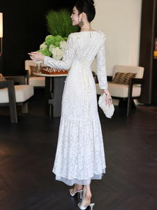 Nuevo Vestido Largo de Lujo Ligero con Encaje, <span class=keywords><strong>Estambre</strong></span> de Crisantemo, Perlas Colgantes y Pétalos - Product Image 4