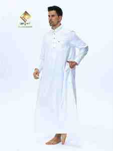 Túnica Blanca para Hombre Al Haramain, Manga Larga, Color Sólido, Largo hasta el Suelo, Ropa de Oración, Algodón Elegante, Corte Regular - Product Image 6