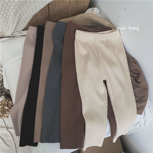 D588 <span class=keywords><strong>Leggings</strong></span> a Coste in Stile Coreano per Bambine, Pantaloni Lunghi Elasticizzati Aderenti Tinta Unita Versatili - Product Image 2