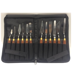 Couteau à peindre avec manche en bois OEM 12 pièces avec logo personnalisé dans un étui pop-up en nylon - Product Image 1