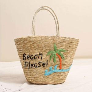 Large Capacity Coconut Tree Embroidered Portable Straw <b>Bag</b> Open Closure New Letters Holiday Style Beach <b>Bag</b> - Product Image 1