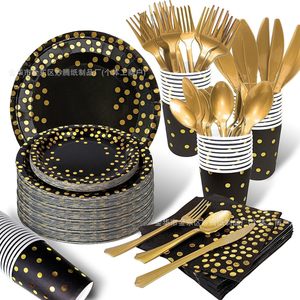 For Party Paper Plates Direct Manufacturer Hot-selling Polka Dot Gold-embossed <b>White</b> Background Disposable Tableware Parties - Product Image 4