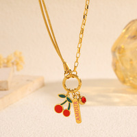 Dubbellaagse roestvrijstalen ketting met hart, zon, gouden kersen, liefde, kompas, uniek kompas-zon ontwerp, modieuze hanger ketting